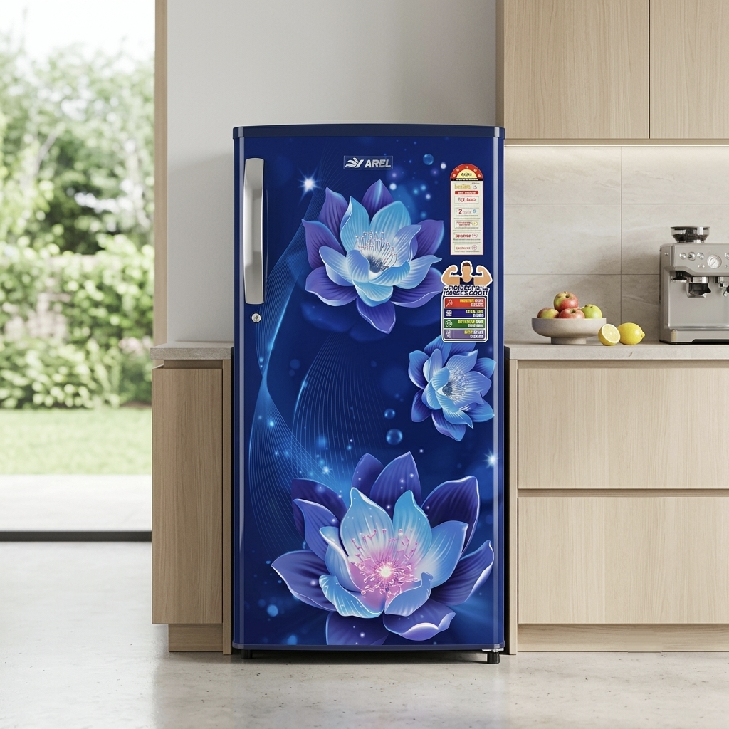 AREL 180L Direct Cool Single Door Refrigerator (Floral Blue)